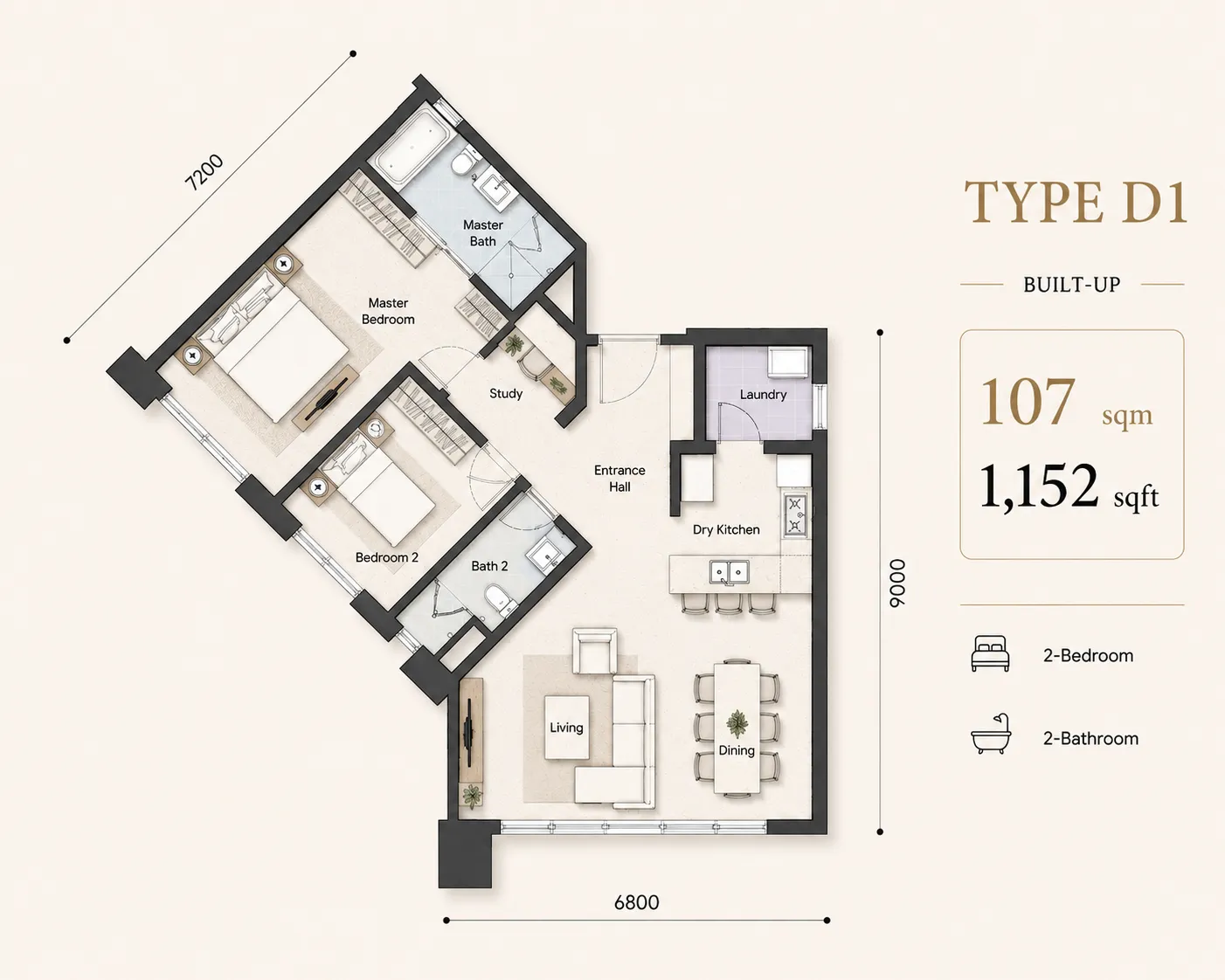 Type D1 Floor Plan - Cappella Embassy